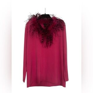 Radzoli Elegant Valentine’s Pink Feather-Trimmed Sweater